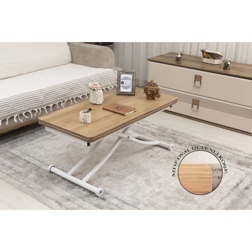 Mini Juppo İçe K Akıllı Sehpa Üst Tabla Mdf Katanya Oval Köşe Alt Beyaz Renk