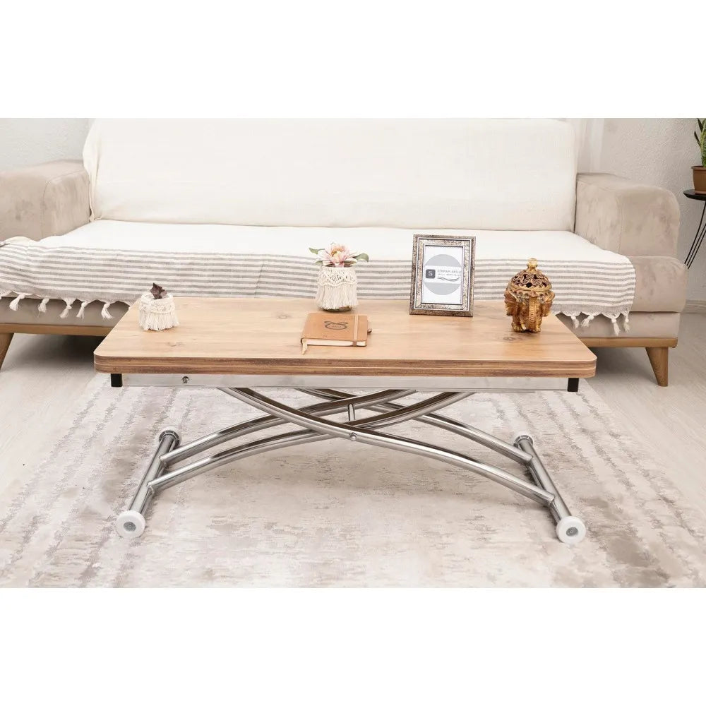 Mini Juppo Dışa K Akıllı Sehpa Üst Tabla Mdf EfesÇam Oval Köşe Alt Krom Kaplama