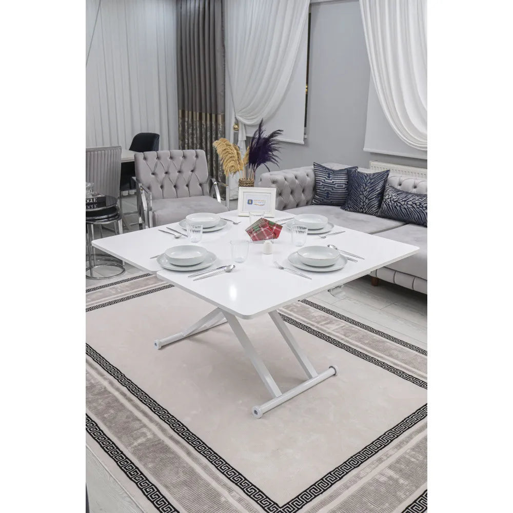 Home Üst Tabla Mdf Beyaz Oval Köşe Alt Ayak Beyaz Renk