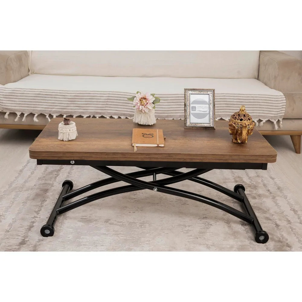 Mini Juppo Dışa K Akıllı Sehpa Üst Tabla Mdf Barok Koyu Ceviz Oval Köşe Alt Ayak Siyah Renk