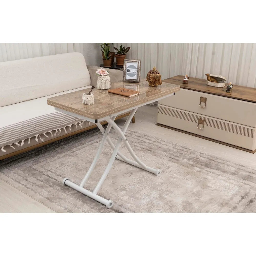 Mini Juppo İçe K Akıllı Sehpa Üst Tabla Mdf Antiklayt Oval Köşe Alt Beyaz Renk