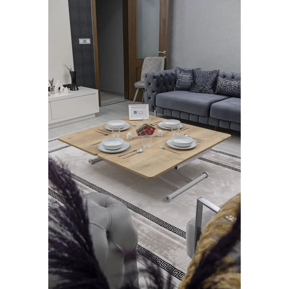 Juppo Üst Tabla Mdf Veli Meşe Oval Köşe Alt Ayak Yuvarlak Beyaz İçe Kıvrım