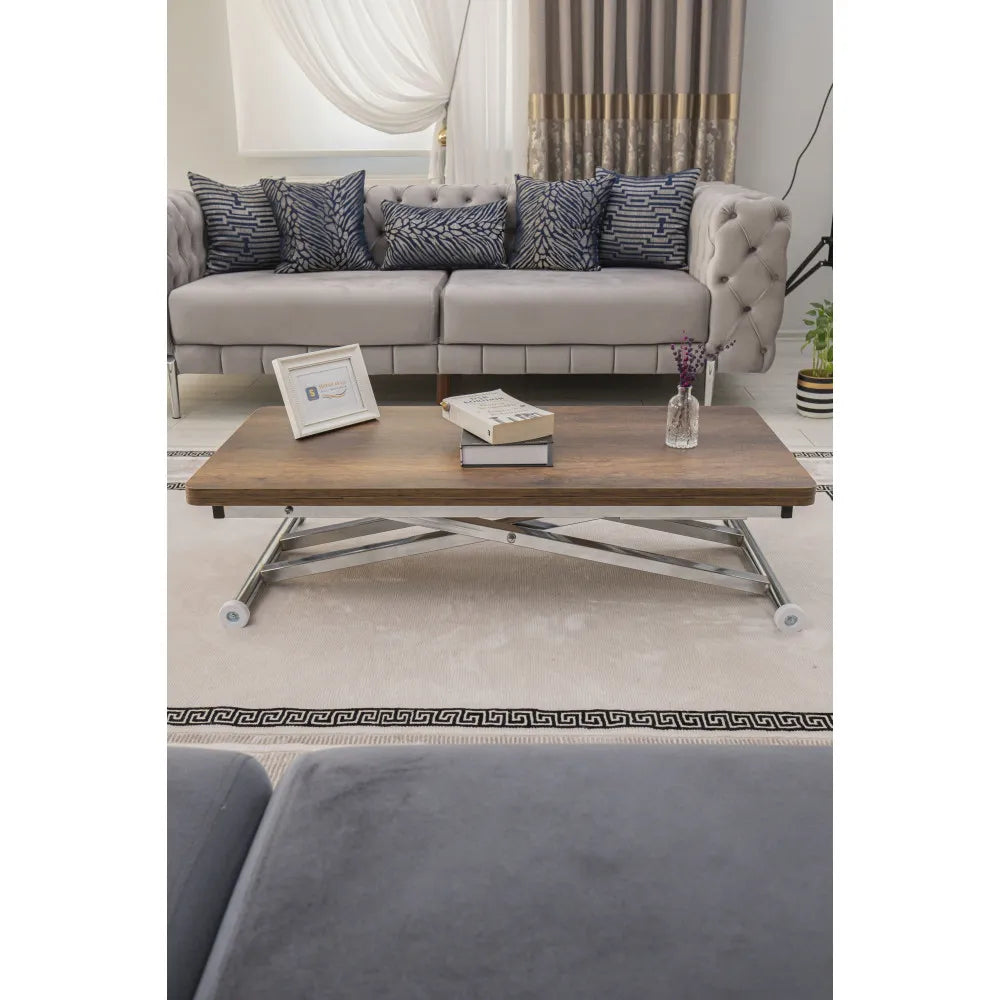 Home Üst Tabla Mdf Barok Koyu Ceviz Oval Köşe Alt Ayak Krom Kaplama