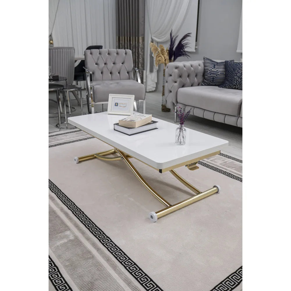 Juppo Üst Tabla Mdf Beyaz Oval Köşe Alt Ayak Yuvarlak Gold Kaplama İçe Kıvrım