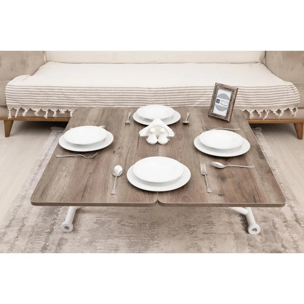 Mini Juppo Dışa K Akıllı Sehpa Üst Tabla Mdf Hattuşa Oval Köşe Alt Ayak Beyaz Renk