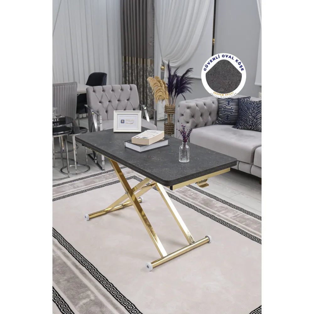 Home Üst Tabla Mdf Kartal Oval Köşe Alt Ayak Gold Kaplama