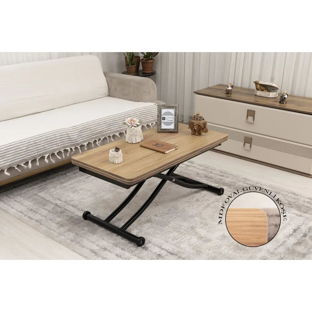 Mini Juppo İçe K Akıllı Sehpa Üst Tabla Mdf Katanya Oval Köşe Alt Siyah Renk