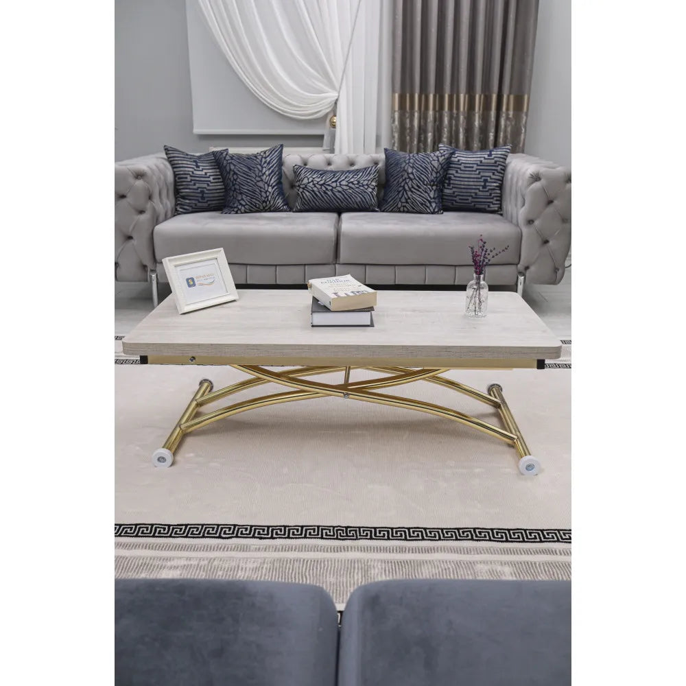 Juppo Üst Tabla Mdf Lizbon Oval Köşe Alt Ayak Yuvarlak Gold Kaplama Dışa Kıvrım