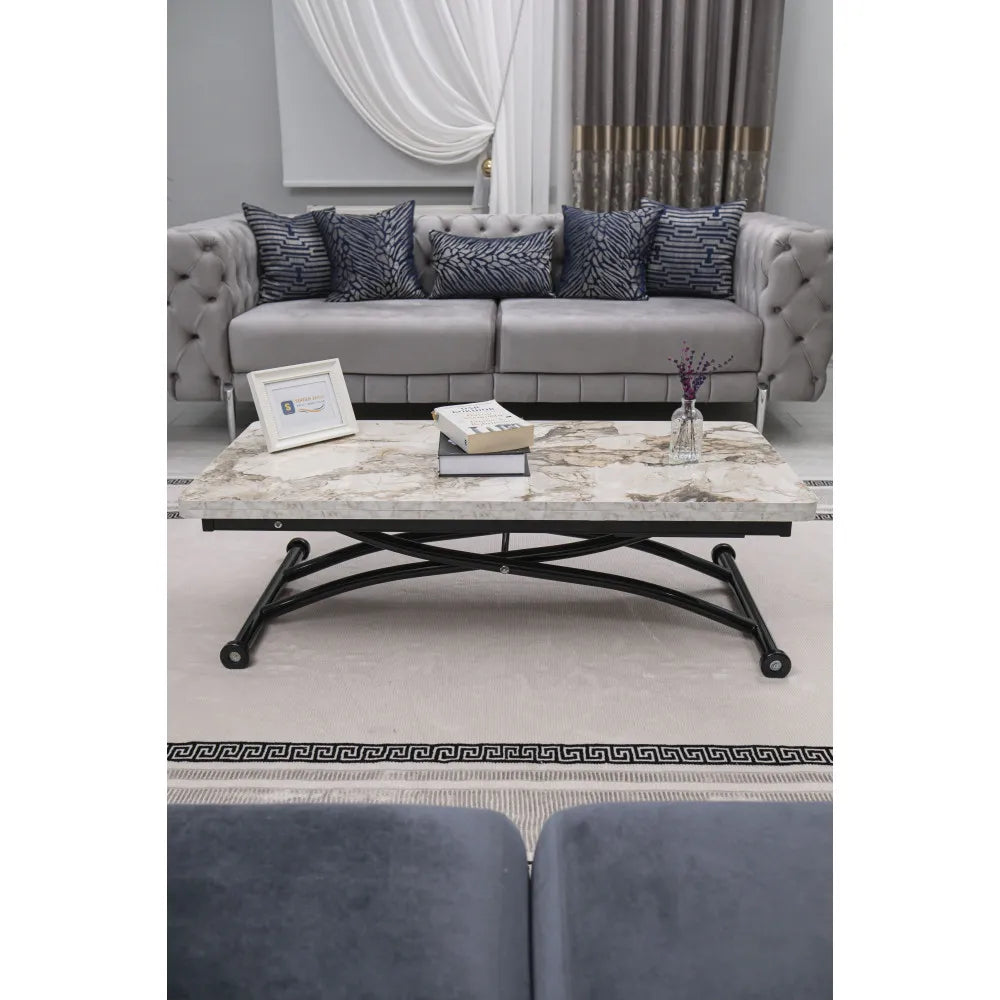 Juppo Üst Tabla Mdf Beyaz Mermer Oval Köşe Alt Ayak Yuvarlak Siyah Dışa Kıvrım