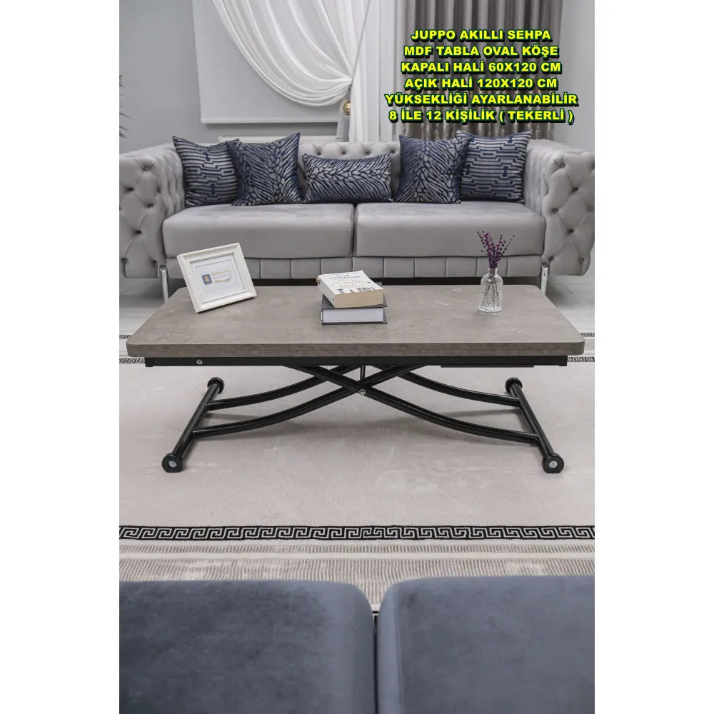Juppo Üst Tabla Mdf Frezeli Latte Oval Köşe lt Ayak Yuvarlak Siyah İçe Kıvrım