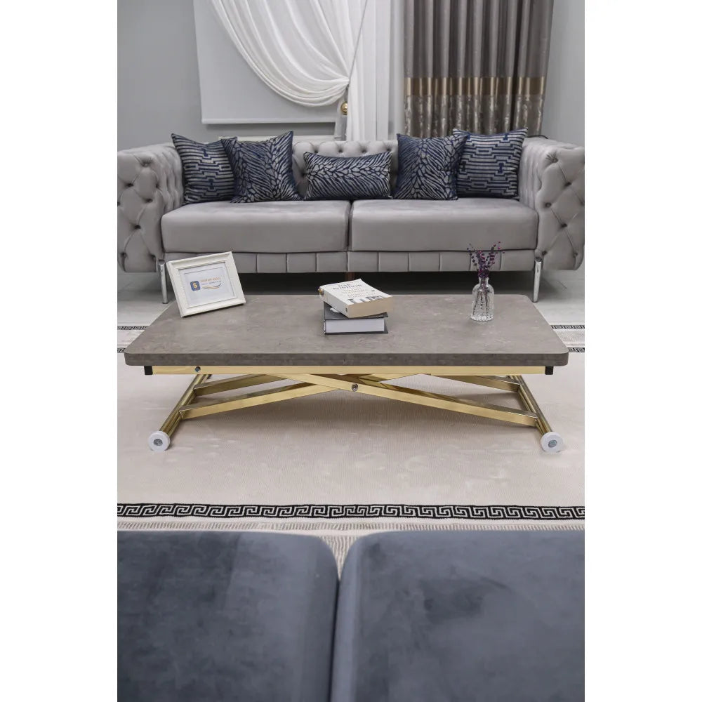 Home Üst Tabla Mdf Papatya Oval Köşe Alt Ayak Gold Kaplama