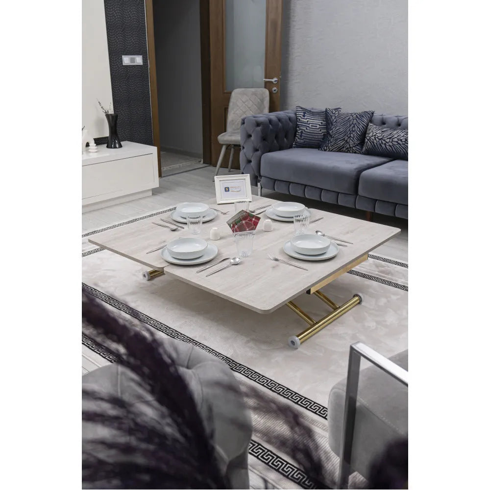 Juppo Üst Tabla Mdf Lizbon Oval Köşe Alt Ayak Yuvarlak Gold Kaplama Dışa Kıvrım