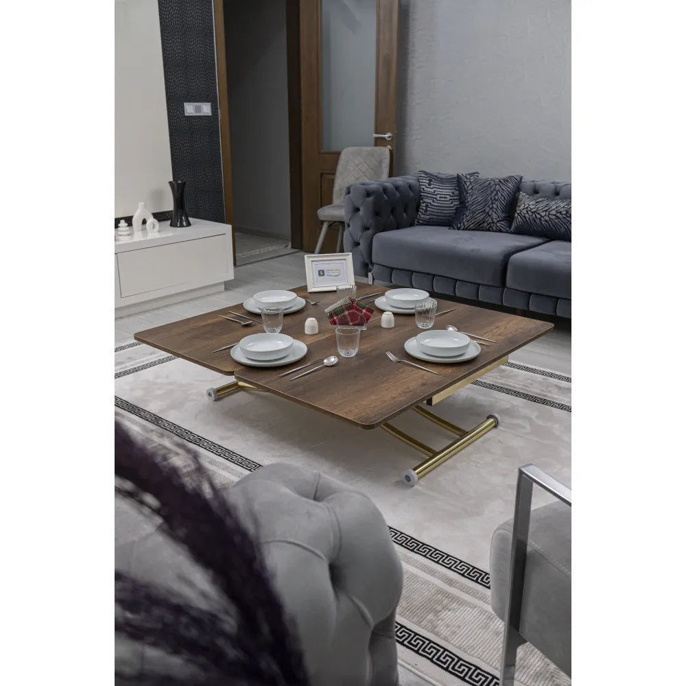 Juppo Üst Tabla Mdf Barok Koyu Ceviz Oval Köşe Alt Ayak Yuvarlak Gold Kaplama İçe Kıvrım