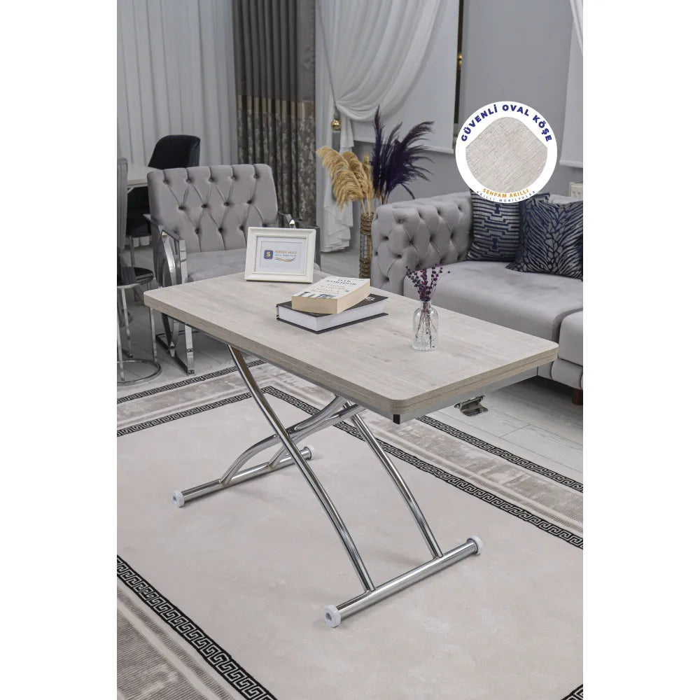 Juppo Üst Tabla Mdf Lizbon Oval Köşe Alt Ayak Yuvarlak Krom Kaplama Dışa Kıvrım