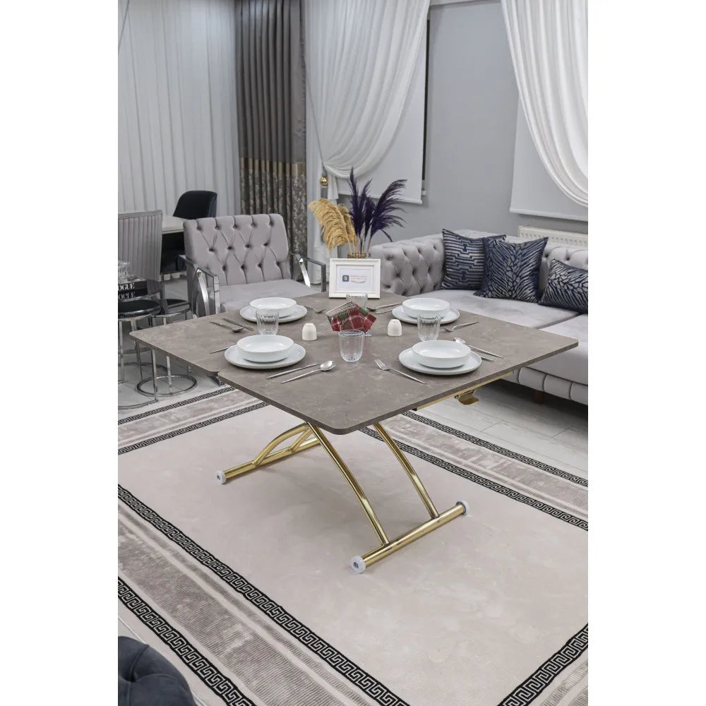 Juppo Üst Tabla Mdf Frezeli Latte Oval Köşe Alt Ayak Yuvarlak Gold Kaplama Dışa Kıvrım