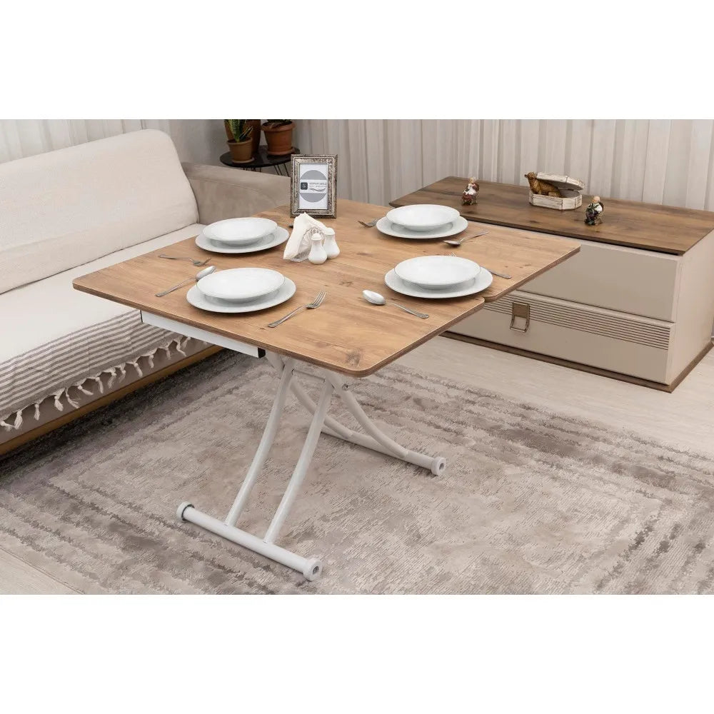 Mini Juppo İçe K Akıllı Sehpa Üst Tabla Mdf Efesçam Oval Köşe Alt Beyaz Renk