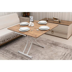 Mini Juppo İçe K Akıllı Sehpa Üst Tabla Mdf Efesçam Oval Köşe Alt Beyaz Renk