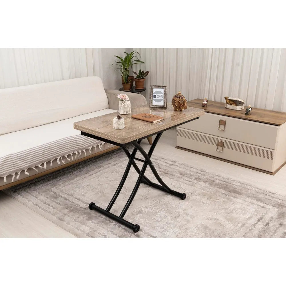 Mini Juppo İçe K Akıllı Sehpa Üst Tabla Mdf Antiklayt Oval Köşe Alt Siyah Renk