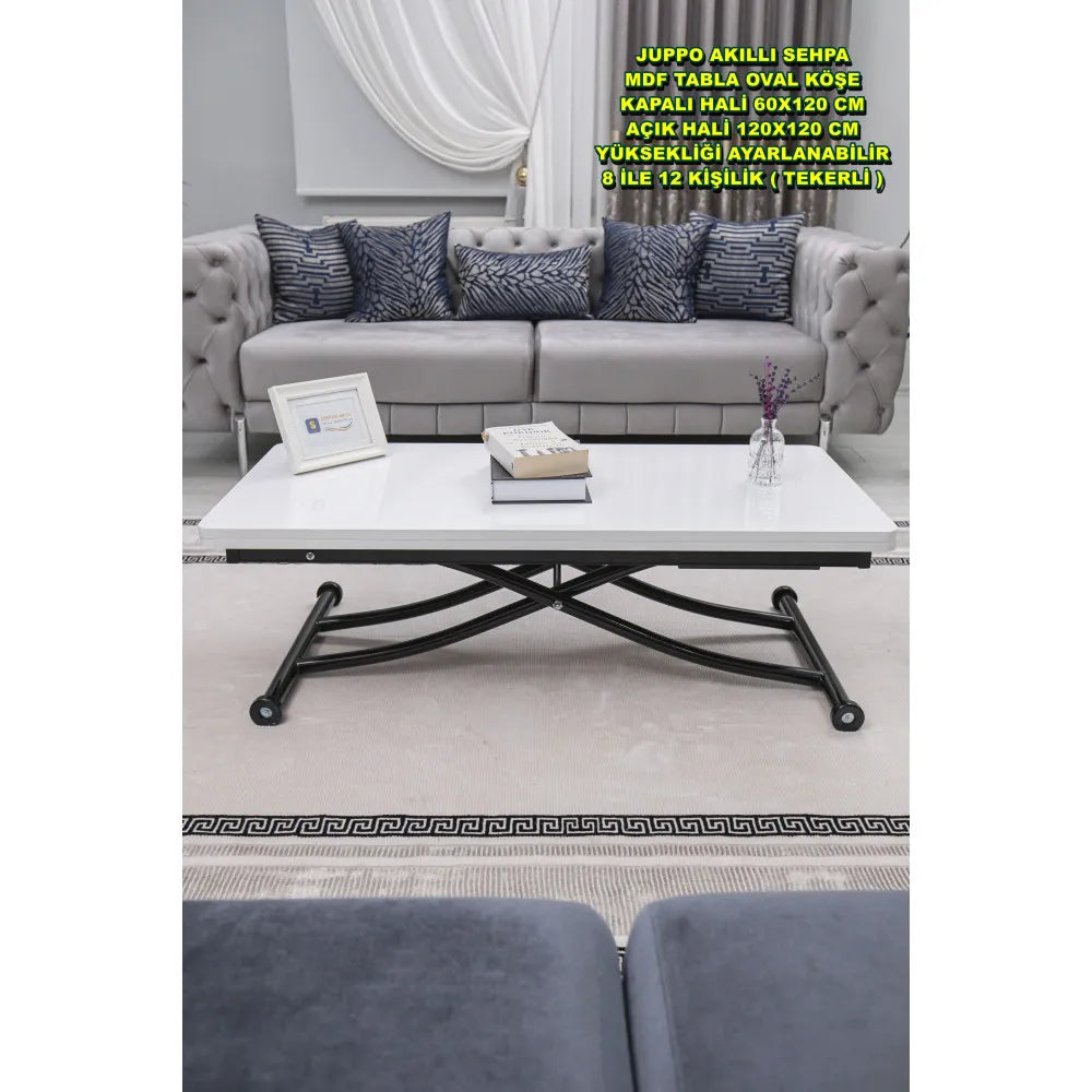 Juppo Üst Tabla Mdf Beyaz Oval Köşe Alt Ayak Yuvarlak Siyah İçe Kıvrım