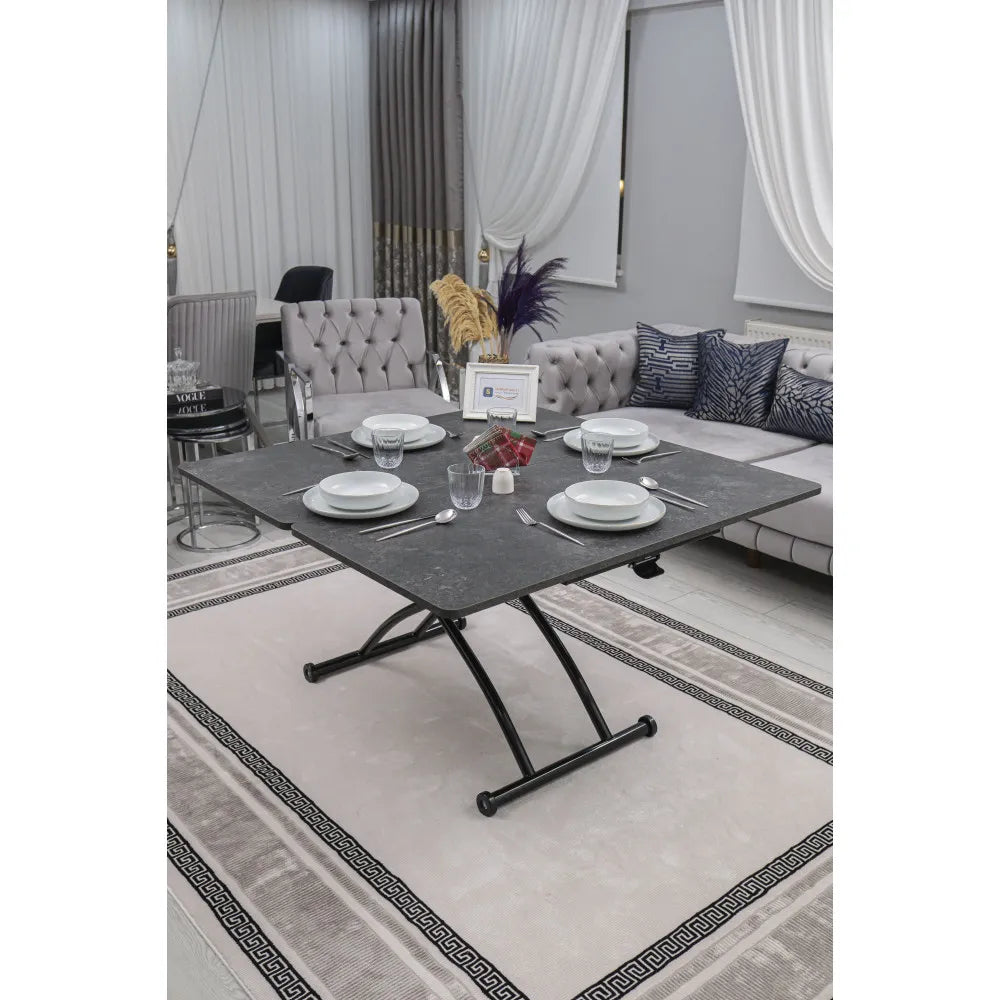 Juppo Üst Tabla Mdf Frezeli Antrasit Oval Köşe Alt Ayak Yuvarlak Siyah Dışa Kıvrım