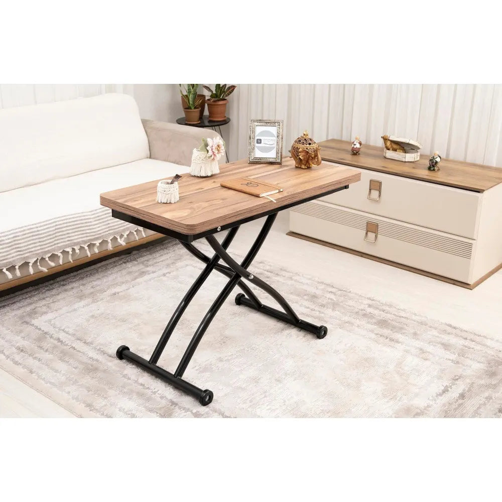 Mini Juppo Dışa K Akıllı Sehpa Üst Tabla Mdf Urartu Oval Köşe Alt Ayak Siyah Renk