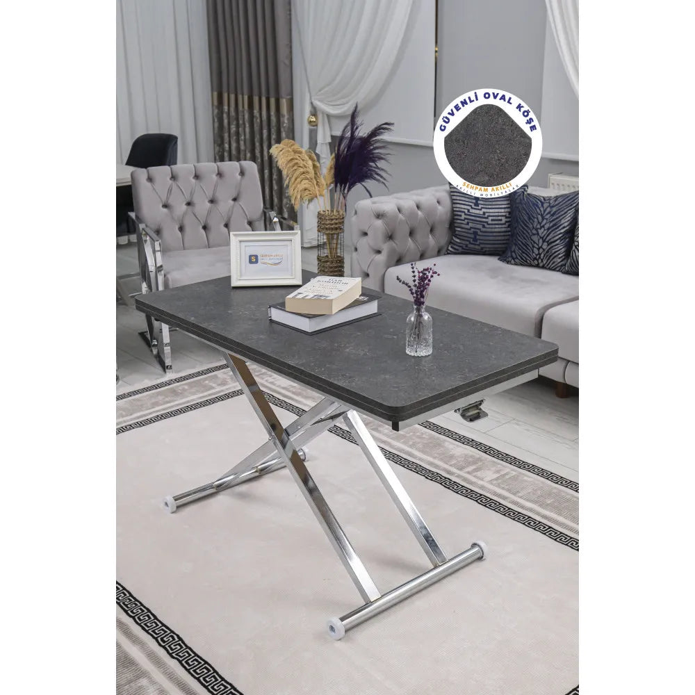 Home Üst Tabla Mdf Kartal Oval Köşe Alt Ayak Krom Kaplama