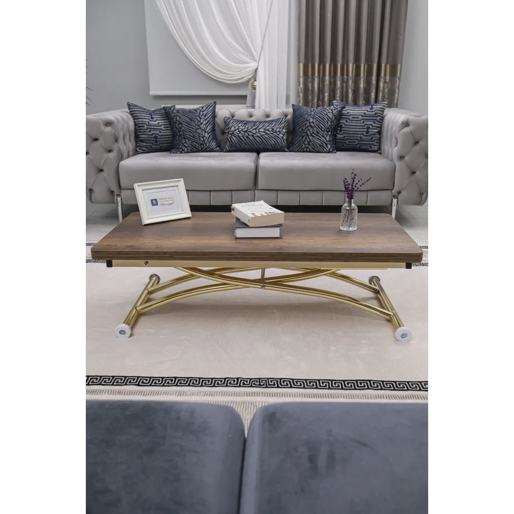 Juppo Üst Tabla Mdf Barok Koyu Ceviz Oval Köşe Alt Ayak Yuvarlak Gold Kaplama Dışa Kıvrım