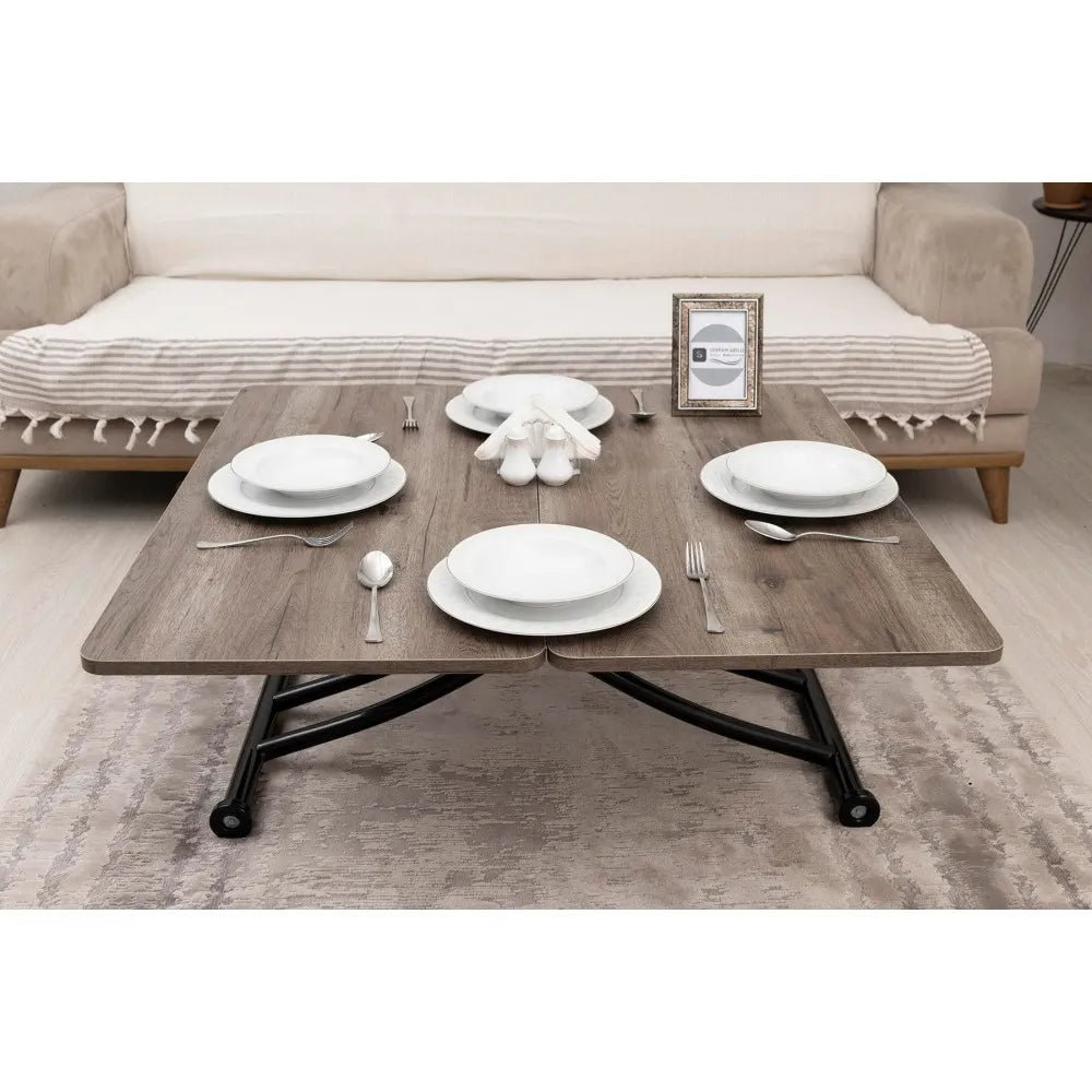 Mini Juppo İçe K Akıllı Sehpa Üst Tabla Mdf Hattuşa Oval Köşe Alt Ayak Siyah Renk