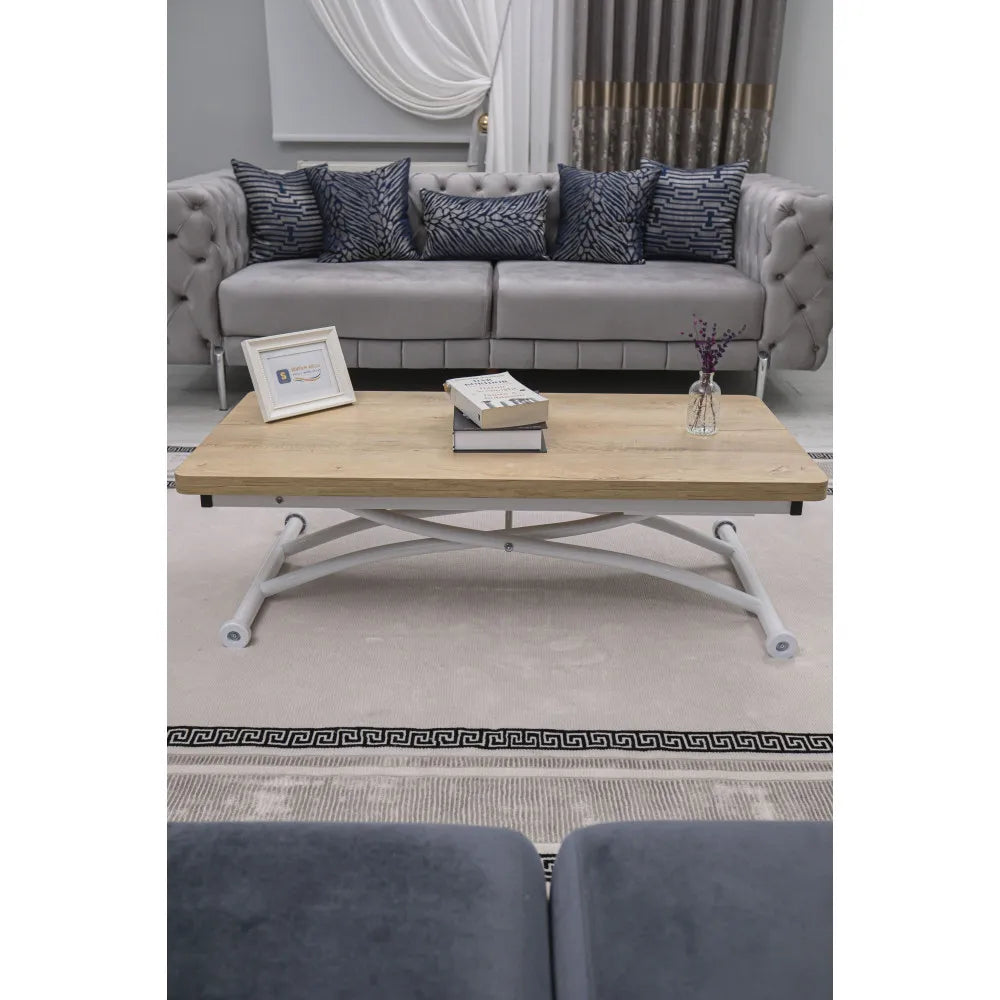 Juppo Üst Tabla Mdf Veli Meşe Oval Köşe Alt Ayak Yuvarlak Beyaz Dışa Kıvrım