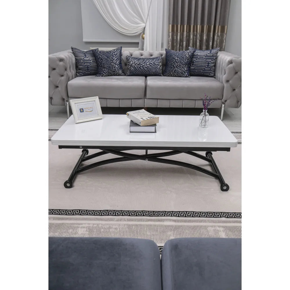 Juppo Üst Tabla Mdf Beyaz Oval Köşe Alt Ayak Yuvarlak Siyah Dışa Kıvrım