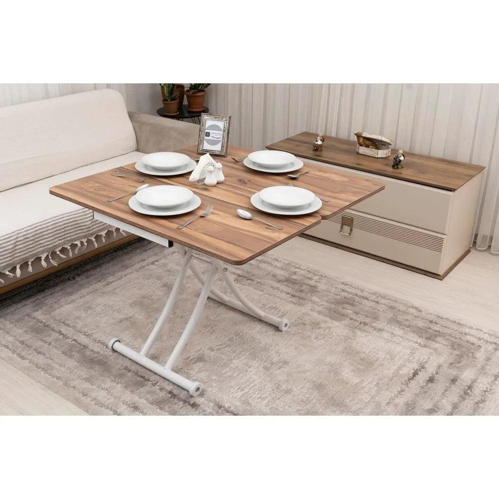 Mini Juppo İçe K Akıllı Sehpa Üst Tabla Mdf Urartu Oval Köşe Alt Ayak Beyaz Renk