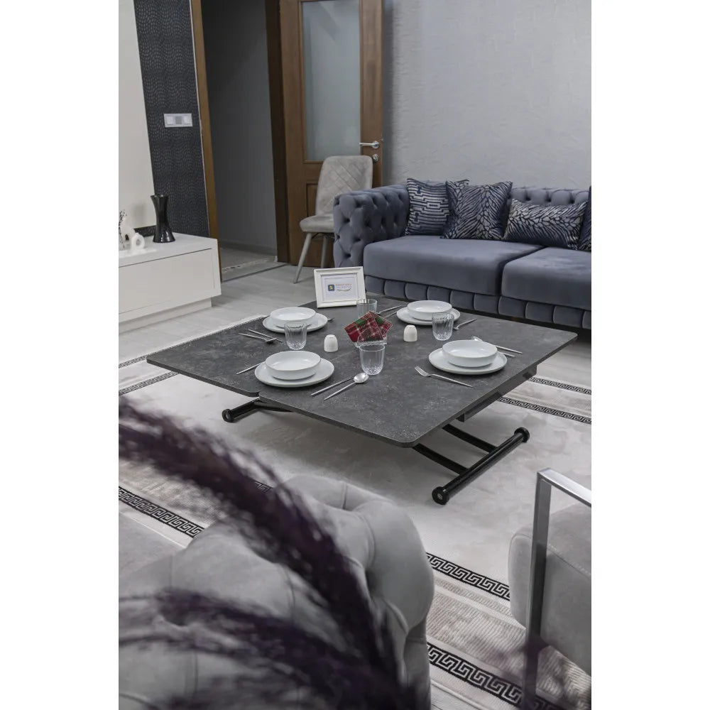 Juppo Üst Tabla Mdf Frezeli Antrasit Oval Köşe Alt Ayak Yuvarlak Siyah İçe Kıvrım