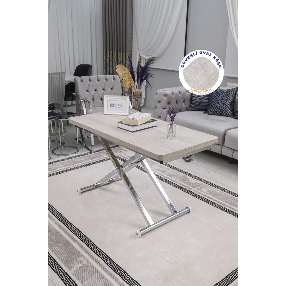 Home Üst Tabla Mdf Lizbon Oval Köşe Alt Ayak Krom Kaplama