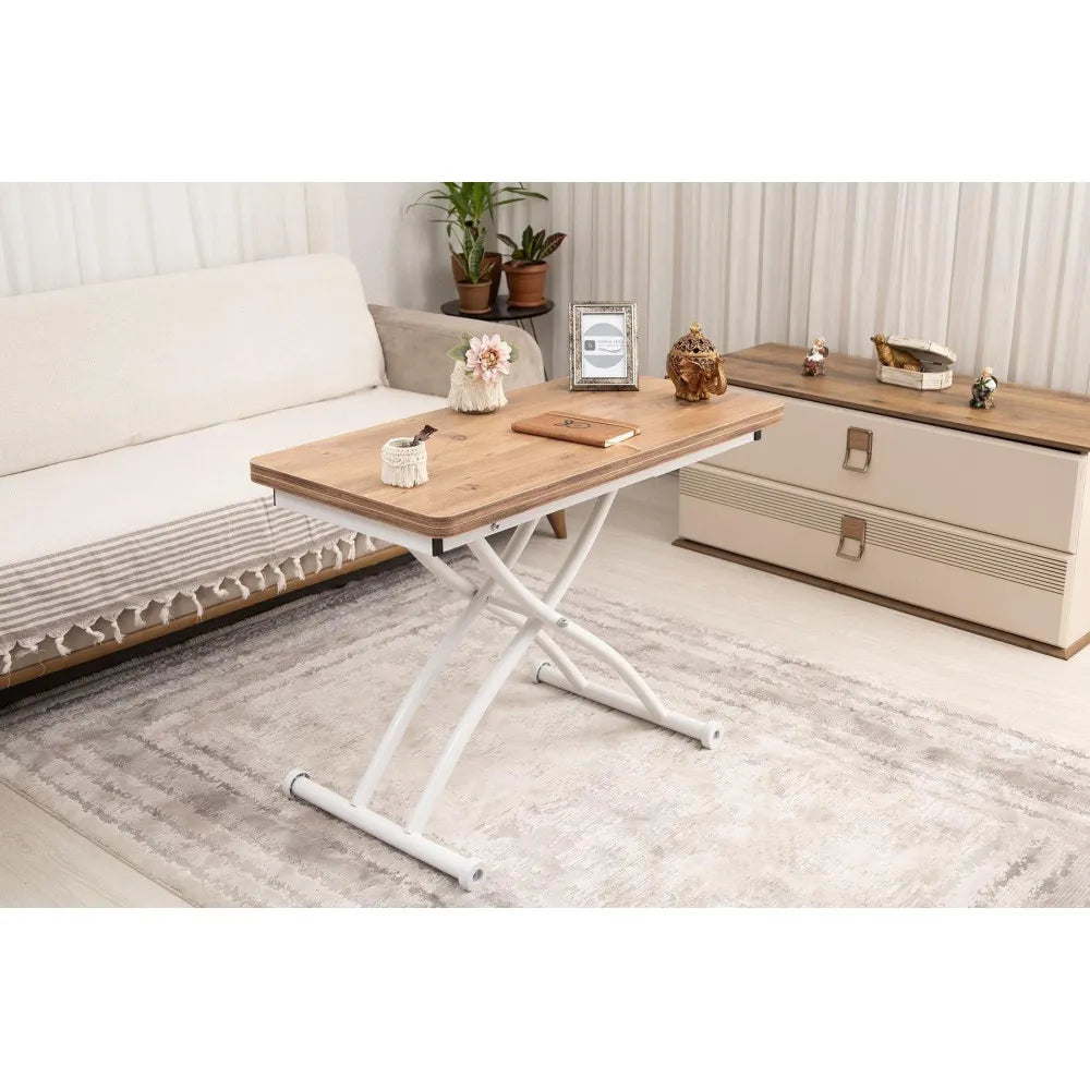 Mini Juppo Dışa K Akıllı Sehpa Üst Tabla Mdf Efesçam Oval Köşe Alt Beyaz Renk