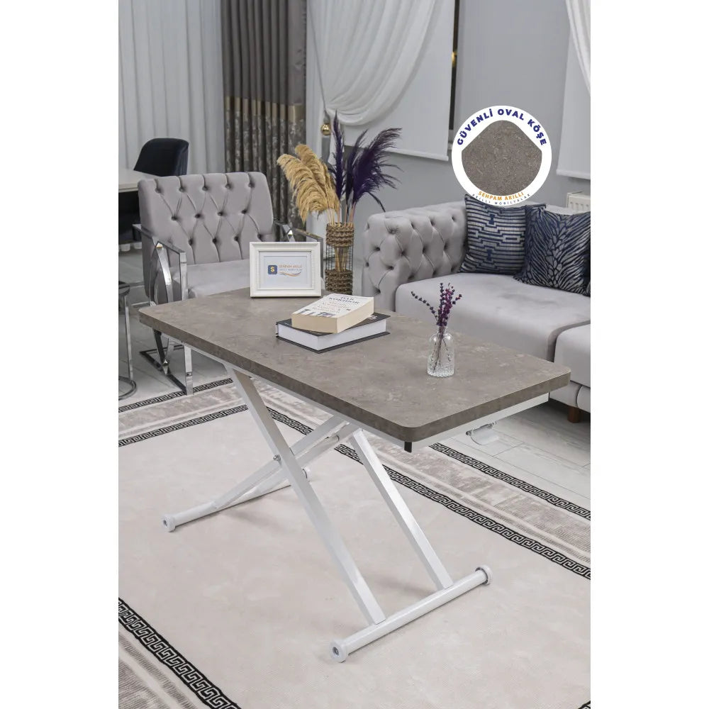 Home Üst Tabla Mdf  Frezeli Latte Oval Köşe Alt Ayak Beyaz Renk