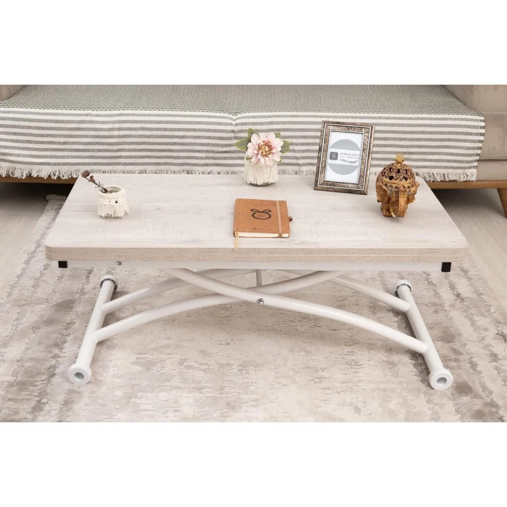 Mini Juppo Dışa K Akıllı Sehpa Üst Tabla Mdf Lizbon Oval Köşe Alt Ayak Beyaz Renk