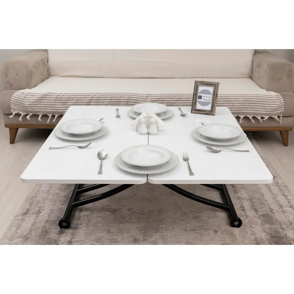 Mini Juppo İçe K Akıllı Sehpa Üst Tabla Mdf Beyaz Oval Köşe Alt Siyah Renk