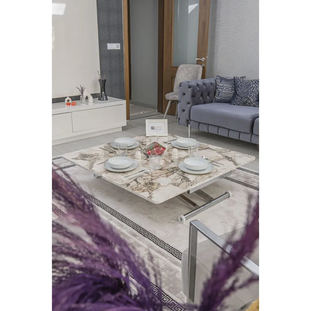 Home Üst Tabla Mdf Beyaz Mermer Oval Köşe Alt Ayak Krom Kaplama