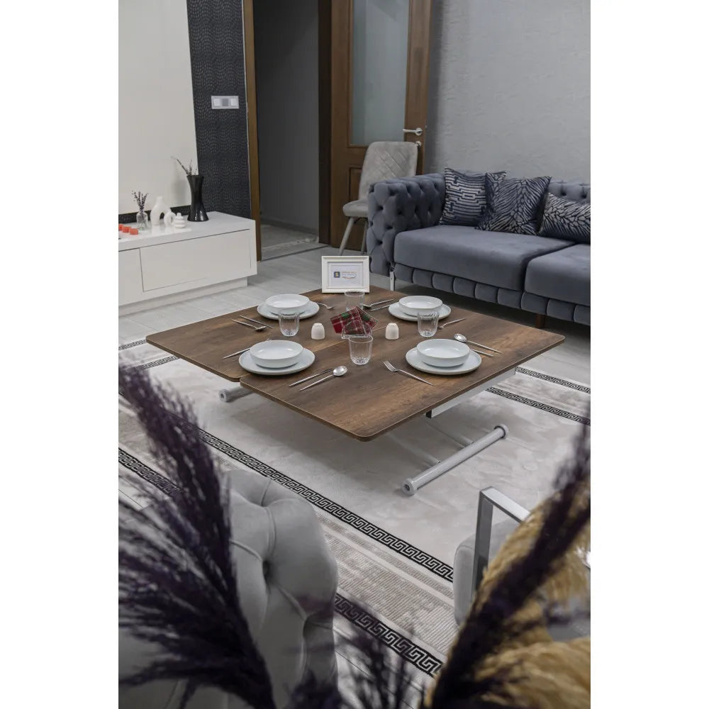 Juppo Üst Tabla Mdf Barok Koyu Ceviz Oval Köşe Alt Ayak Yuvarlak Beyaz İçe Kıvrım