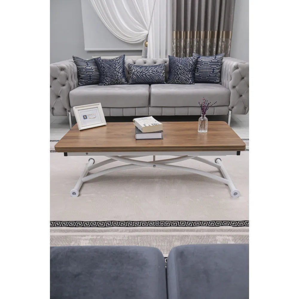 Juppo Üst Tabla Mdf Ceviz Oval Köşe Alt Ayak Yuvarlak Beyaz Dışa Kıvrım