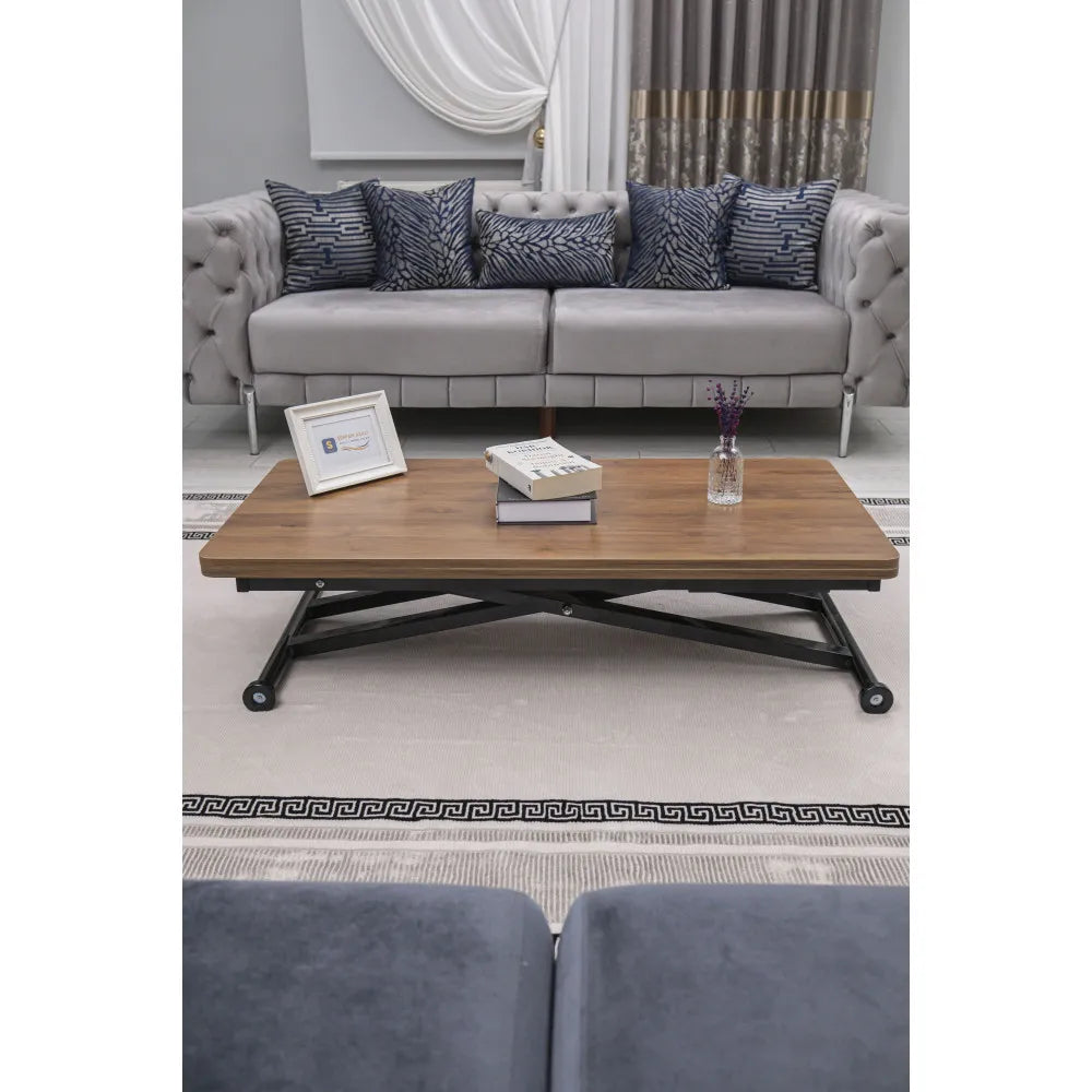 Home Üst Tabla Mdf Ceviz Oval Köşe Alt Ayak Siyah Renk