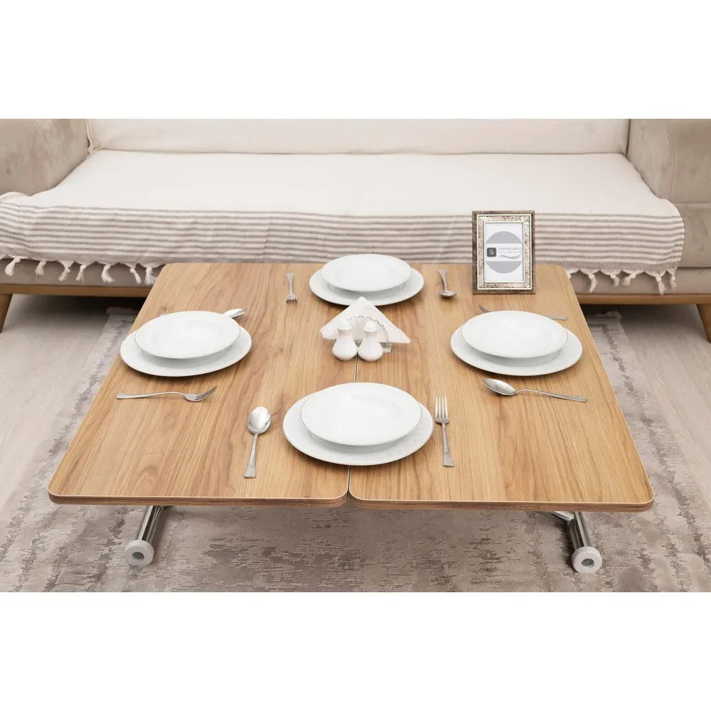 Mini Juppo Dışa K Akıllı Sehpa Üst Tabla Mdf Katanya Oval Köşe Alt Krom Kaplama