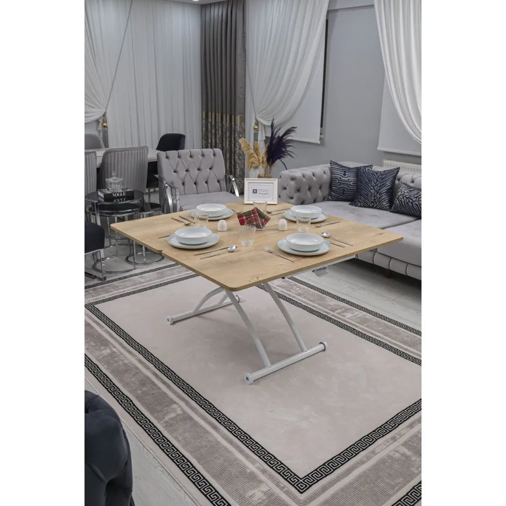 Juppo Üst Tabla Mdf Veli Meşe Oval Köşe Alt Ayak Yuvarlak Beyaz Dışa Kıvrım