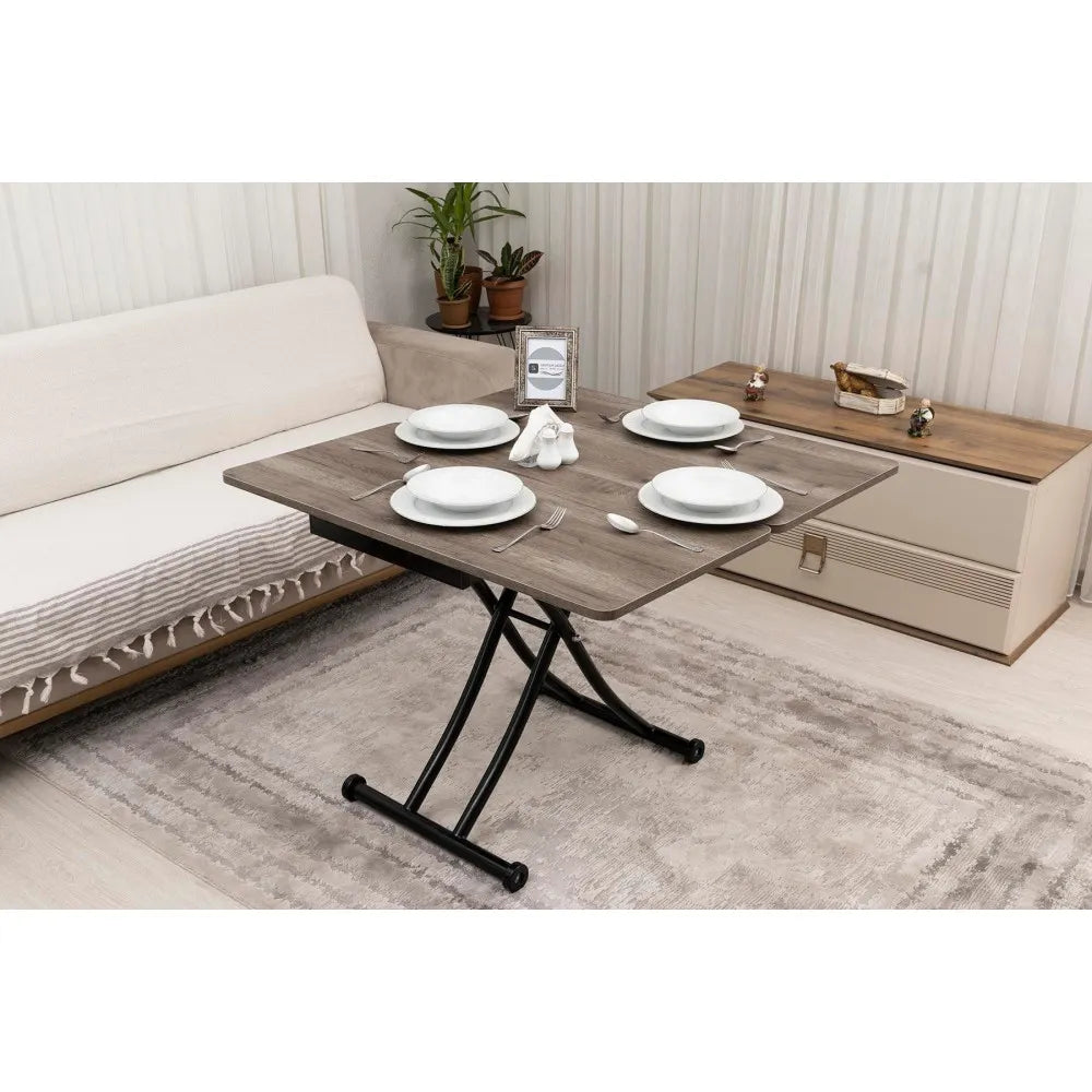 Mini Juppo İçe K Akıllı Sehpa Üst Tabla Mdf Hattuşa Oval Köşe Alt Ayak Siyah Renk