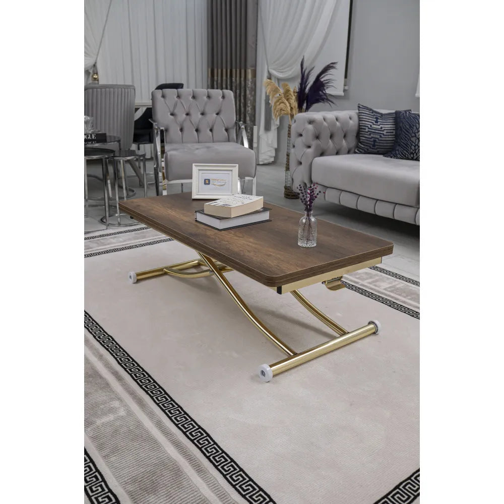 Juppo Üst Tabla Mdf Barok Koyu Ceviz Oval Köşe Alt Ayak Yuvarlak Gold Kaplama İçe Kıvrım