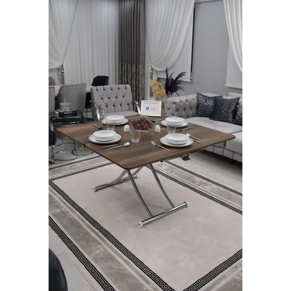 Juppo Üst Tabla Mdf Barok Koyu Ceviz Oval Köşe Alt Ayak Yuvarlak Krom Kaplama İçe Kıvrım