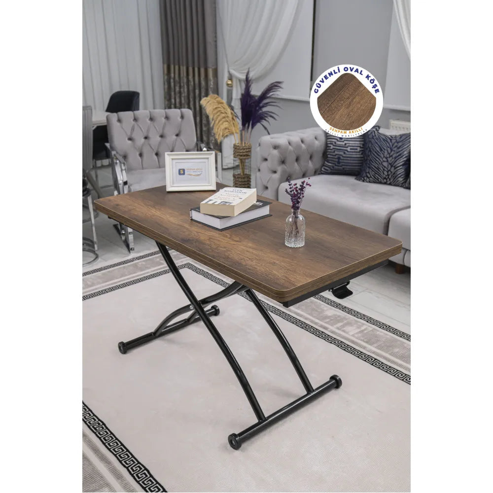 Juppo Üst Tabla Mdf Barok Koyu Ceviz Oval Köşe Alt Ayak Yuvarlak Siyah Dışa Kıvrım