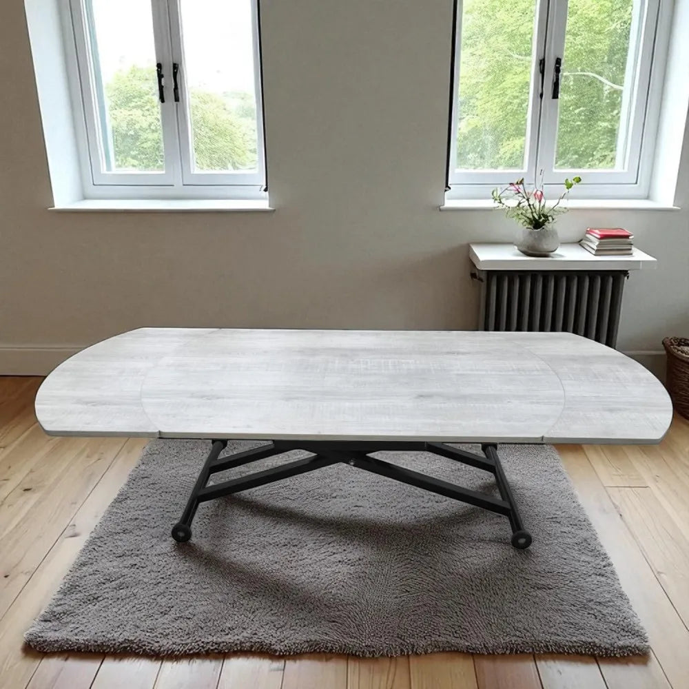 Oval Yan Baştan Açılır Akıllı Masa Üst Mdf Lizbon Alt Ayak Siyah Renk