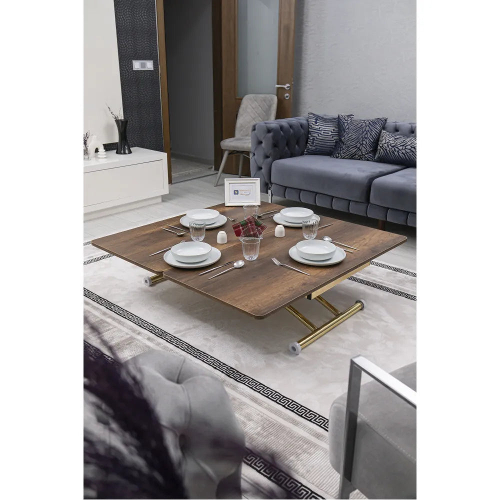 Juppo Üst Tabla Mdf Barok Koyu Ceviz Oval Köşe Alt Ayak Yuvarlak Gold Kaplama Dışa Kıvrım