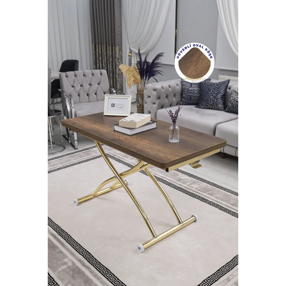 Juppo Üst Tabla Mdf Barok Koyu Ceviz Oval Köşe Alt Ayak Yuvarlak Gold Kaplama Dışa Kıvrım